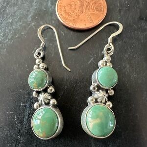 Native American sterling turquoise drop earrings
